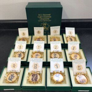 M.I. Hummel Gold Christmas Ornaments Little Grown Ups 12 piece set 24K Gold Plat